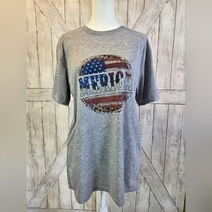 Gildan Gray Short Sleeve Tee with 'MERICA Flag Graphic